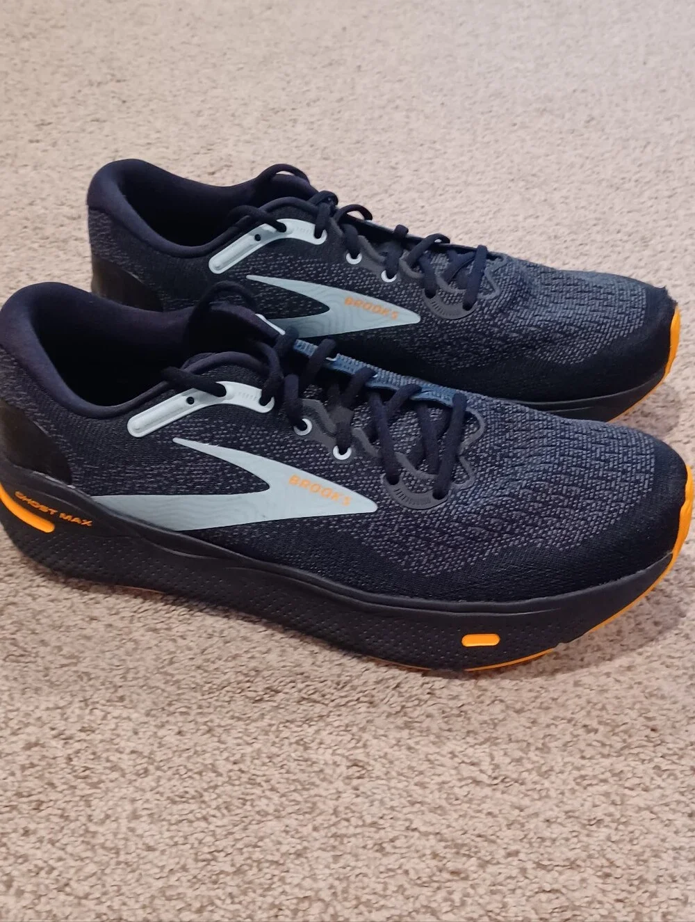 Brooks Ghost Max Running Shoes - Black with Orange Accents Mens Size 13